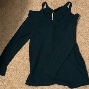 Teal Green Cold Shoulder Long Sleeve Top